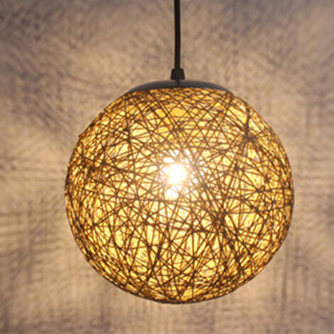 STOEX Lampadario a Sospensione Vintage in Rattan Sferico E27 DIY Lampada da Soffitto Retrò per Cameretta Soggiorno Sala da Pranzo-15cm(Marrone chiaro) (1/5)