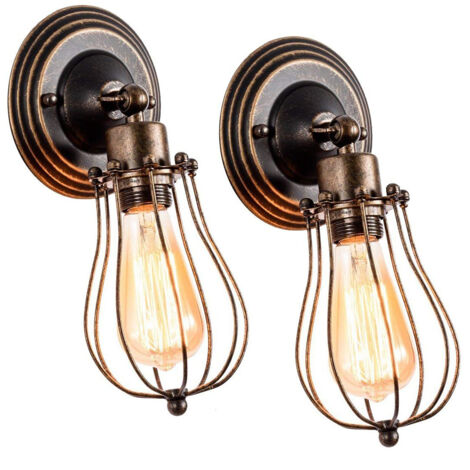 2PCS Applique da Parete Industriale Metallo Ferro E27, Lampada da Parete per Camera da Letto Cucina Corridoio Soggiorno Cafe (Senza Lampadine)
