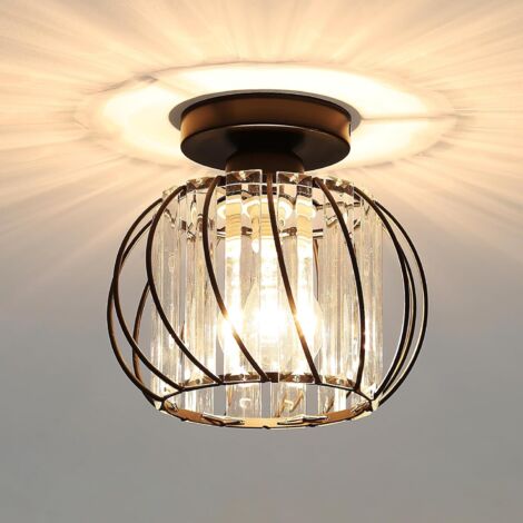 Lampada da Soffitto Semi Flush Mount, Nero Lampadario da Soffitto in Cristallo per Corridoio Guardaroba Cucina Isola