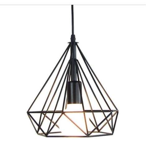 STOEX Lampada da Soffitto Industriale in Metallo Lampada a Sospensione E27 25cm Diamante per Camera da Letto Soggiorno Sala da Pranzoa Cafe - Nero