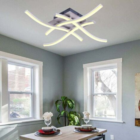 Lampadario a Led Moderno Curvo Lampadario Creativo Moderno Con 4 Teste a Forma Di Onda Teste Di Luce per Soggiorno Camera da Letto Sala da Pranzo (28W 4 Luci Bianco Caldo) (1/5)