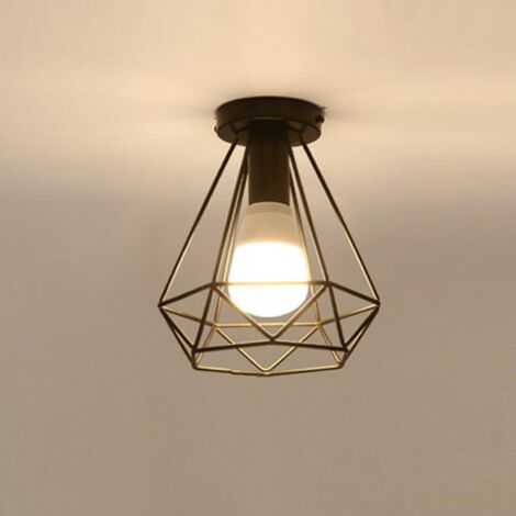 STOEX Lampada da Soffitto Industriale in Metallo Diamanti Plafoniera Retrò Nero Ferro per Corridoio, Ingresso, Passaggio, Portico, Camera da Letto
