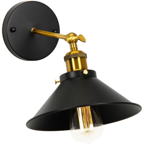 Lampada da Parete Industriale di Metallo Ferro Applique da Parete 180° Regolabile per Soggiorno Cucina Corridoio Scala (Nero)