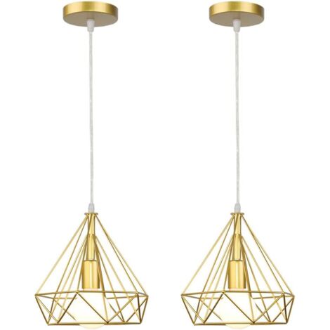 Pack x2 Industriale Lampada da Soffitto Metallo Gabbia Paralume Sospensione Altezza Regolabile per Soggiorno Sala da Pranzo,Oro Rosa