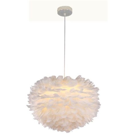 Lampada da Soffitto in Piuma di Bianco Lampadario a Sospensione E27 30cm per Camera da Letto, Soggiorno