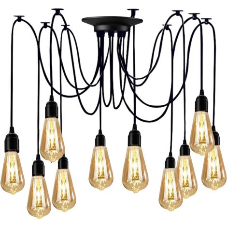 Lampadario a Sospensione E27 Nero 10 Testine, Lampada da Soffitto Creativo DIY per Soffitto Sala da Pranzo Soggiorno Cucina Bar (200cm Regolabile) (1/5)
