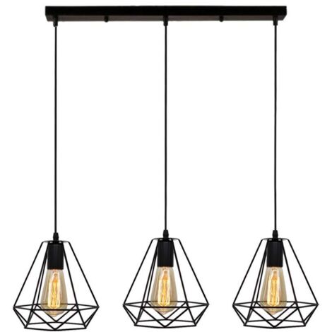 Lampada a Sospensione Industriale Metallo 3 Luci E27 Lampada da soffitto Gabbia a Forma Plafoniere per Cucina Sala da Pranzo