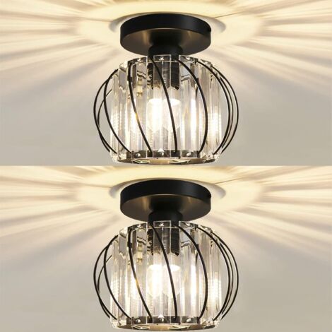 2 Pezzi Plafoniera Cristallo E27, Nero Lampada da Soffitto Moderno, Plafoniera Bagno in Cristallo, Lampadario Corridoio con Paralume (Senza Lampadine)