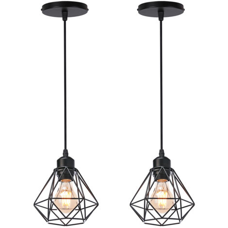 2 Pacchi Retro Lampada a Sospensione Nero Vintage Industriale Loft Bar Metallo Paralume da Soffitto E27 (Senza Lampadine)