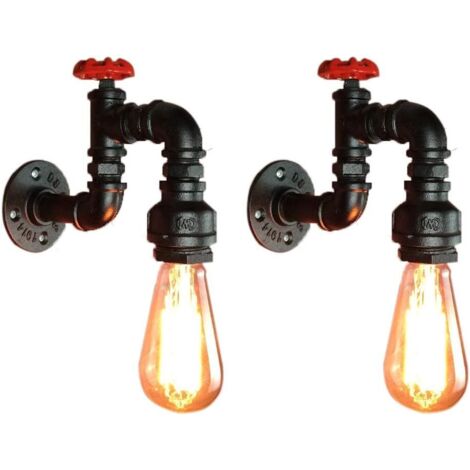 2 Pacchi Lampada da Parete Loft Industriale Tubo d'Acqua Retro in Ferro - Nero Applique da Parete per Salotto Camera Cucina