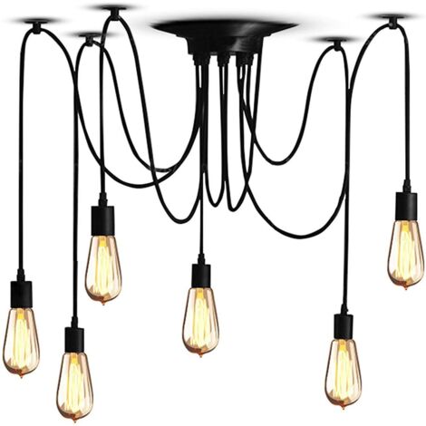 Lampadari a Sospensione Industriale Vintage Retrò 6 Pezzi Lampadario a Ragno Teste Multiple Plafoniere Installazione Semplice per Soggiorno Sala da Pranzo Camera da Letto Cucina Domestica Nero