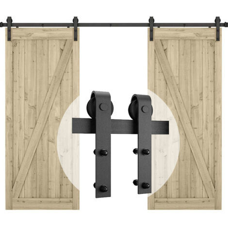 STOEX Binario Kit Riel con Rotelle per Porta Scorrevole Ferramenta per Porta Doppia Sospesa Legno Porta Scorrevole da Fienile Ferramenta -352CM/11.5FT