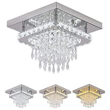 Lampadario di Cristallo LED Crystal Plafoniera 2 Strati Quadrato Flush Mount Lampadario Moderna Lampadario per Corridoio Cucina Bagno (Regolabile)