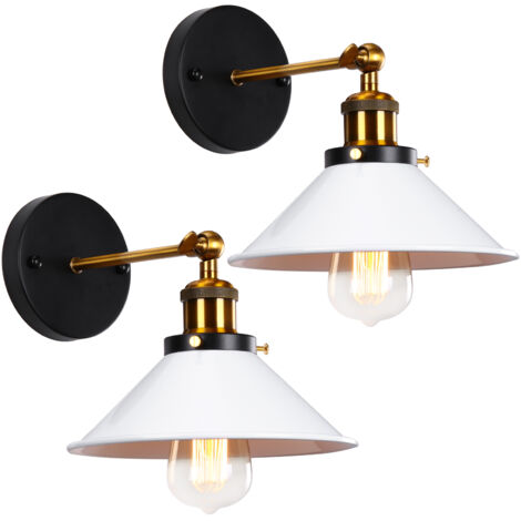 2 pezzo Lampada da Parete Industriale di Metallo Ferro Applique da Parete 180° Regolabile per Soggiorno Cucina Corridoio Scala (Bianca)
