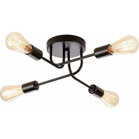 Plafoniera industriale vintage 4 luci attacco e27, lampadario in metallo con braccio orientabile plafoniera per soggiorno camera da letto sala da pranzo, nero