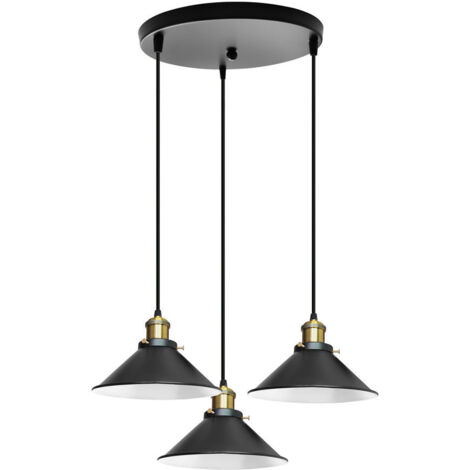 3 Luci Lampada a Sospensione E27 Nero, Lampadario a Sospensione per Lampadario Camera da Letto, Lampadario Cucina, Soggiorno, Bagno(Rotonda Base)