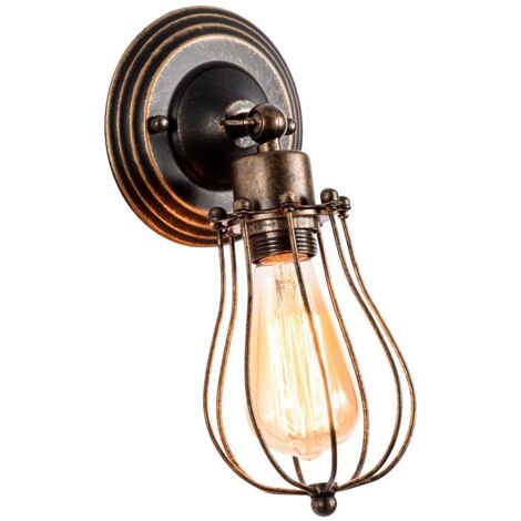 Lampada da Parete in Stile Campagna Plafoniere a Gabbia Regolabile in Metallo Applique da parete Vintage Applique Industriale per Interno Domestico Loft Ruggine Attacco E27
