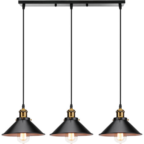 Lampadario a Sospensione Industriale Rustico Lampada da Soffitto Metallo Ferro E27 per Sala Cucina Salotto Camera da Letto - 22cm Nero