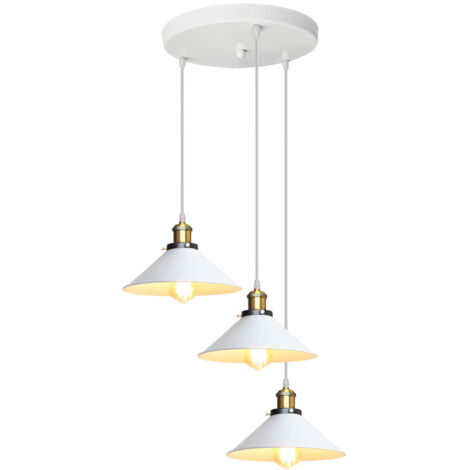 3 Luce Lampada a Sospensione Industriale Metallo Lampada da Soffitto E27 Altezza Regolabile per Cucina Caffè Bar (Bianca)