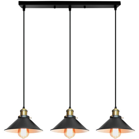 3 Luci Lampada a Sospensione E27 Ferro Nero , Lampadario a Sospensione per Lampadario Camera da Letto, Lampadario Cucina, Soggiorno, Bagno