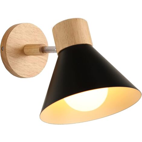 Lampada da Parete Interno Moderna E27 Legno Applique da Parete Vintage Regolabile per Camera da Letto Cucina Soggiorno Corridoio Cafe (18cm, Nero)