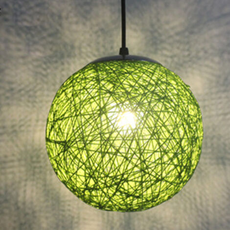 STOEX Lampadario a Sospensione Vintage in Rattan Sferico E27 DIY Lampada da Soffitto Retrò per Cameretta Soggiorno Sala da Pranzo -15cm (Verde)