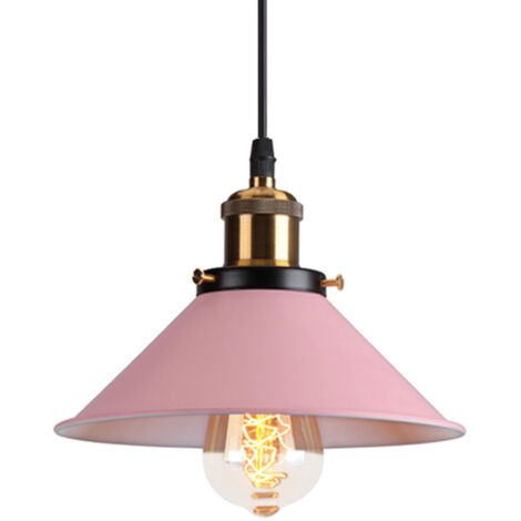Lampada a Sospensione Retrò in Metallo, Lampada da Soffitto E27 Industriale Ferro, Ø 22cm, Rosa chiaro (1/5)