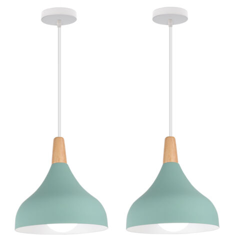 Lampadario a Sospensione Moderna E27 Lampada da Soffitto in Legna Metallo, Altezza Regolabile per Soggiorno Sala da Pranzo Camera (per 2 Verde)