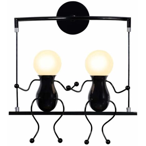 2 Luci Moderna Applique da Parete Creativo Humanoid Lampada da Parete E27 Iron Interno per Soggiorno Corridoio Camera da Letto, Nero