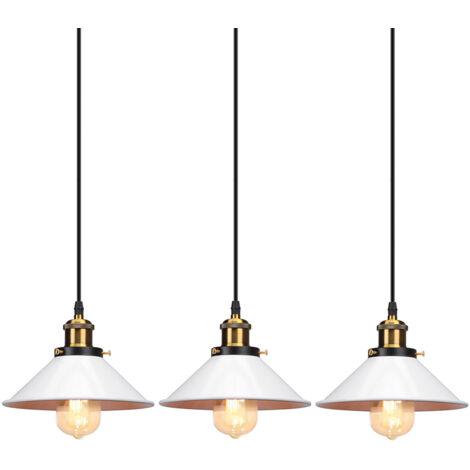 3 Pezzi Lampadario a Sospensione Vintage Rustico Lampada da Soffitto Industriale Ferro per Sala Cucina Salotto Camera da Letto, E27 (Bianca)