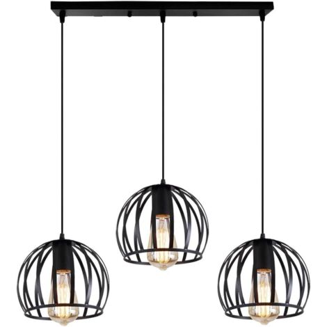 Lampada da Soffitto Vintage Gabbia Lampada a Sospensione Metallo Ferro E27 - Nero per Camera da Letto Cucina Sala da Pranzo Soggiorno (3 Luci)