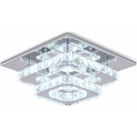 Plafoniera in cristallo Lampada da soffitto Specchio LED in acciaio inox 24W Lampadario moderno per cucina camera da letto soggiorno, luce bianca