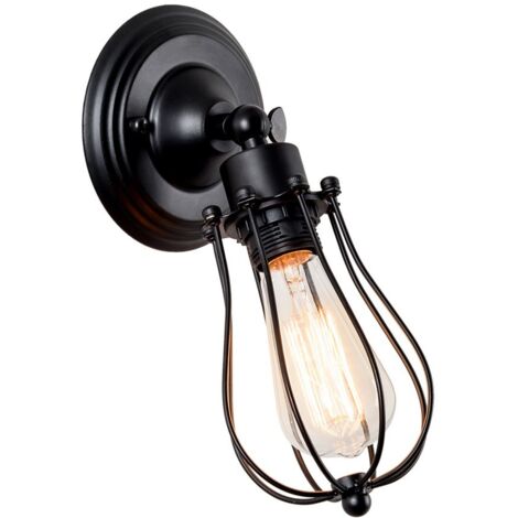 Applique da Parete Industriale Metallo Ferro E27, Nero Lampada da Parete per Camera da Letto Cucina Corridoio Soggiorno Cafe (Senza Lampadine)