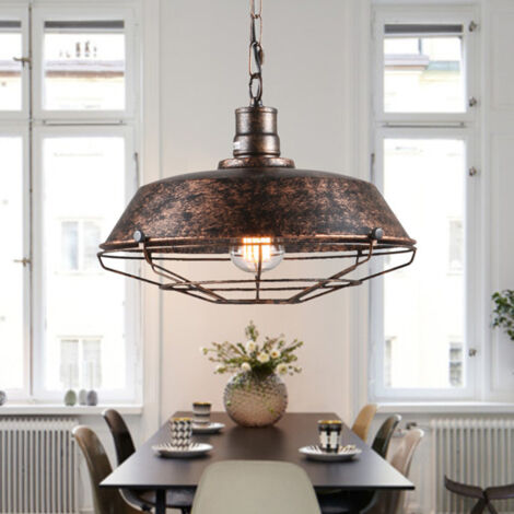 Lampadario a Sospensione E27, Dia 26cm, Lampada da Soffitto Vintage per Soggiorno, Cucina, Ristorante, Caffè e Bar (Ruggine) (1/4)
