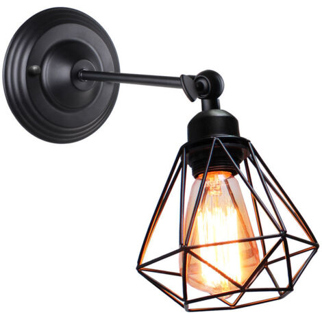 Lampada da Parete Industriale Ferro Gabbia Diamanti Applique da Parete Regolabile per Camera da Letto Cucina Corridoio Soggiorno, Senza Lampadine (1/4)