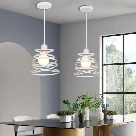 2 Luce Lampada a Sospensione Moderno Creativo Lampada da Soffitto a Spirale Vintage Metallo Lampada E27 per Camera, Soggiorno, Cucina(20cm, Bianca)