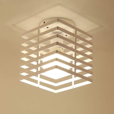 Lampadario a Sospensione Industriale Gabbia Quadrato in Ferro E27 Retrò Lampada da Soffitto per Camera da Letto Cucina Corridoio (Bianca)