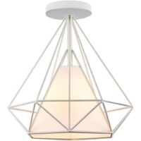 Plafoniera Industriale Metallo Ferro Lampada da Soffitto Vintage Gabbia, E27 - Bianca per Camera da Letto Cucina Soggiorno