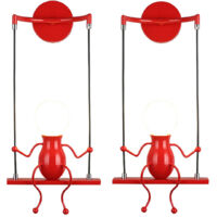 Applique da Parete Retrò Creativo Humanoid Lampada da Parete E27 Iron Interno Moderna per Soggiorno Corridoio Camera da Letto - 2x Rosso
