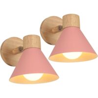 2 Pezzo Lampada da Parete Interno Moderna E27 Legno Applique da Parete Vintage Regolabile per Camera da Letto Cucina Soggiorno Corridoio (18cm, Rosa)
