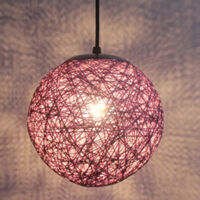 STOEX Lampadario a Sospensione Vintage in Rattan Sferico E27 DIY Lampada da Soffitto Retrò per Cameretta Soggiorno Sala da Pranzo -15cm (Viola)