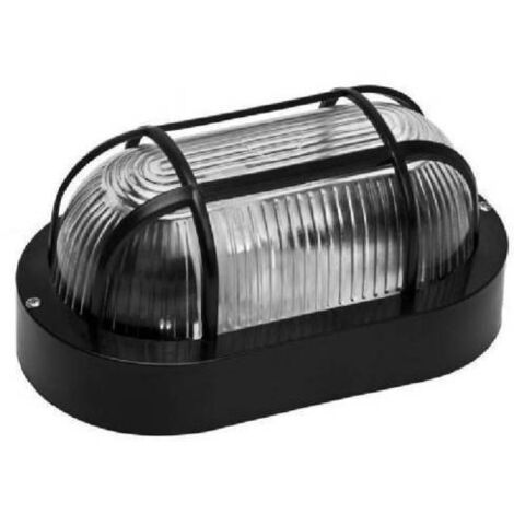 PLAFONIERA OVALE NERA CON GRIGLIA A TARTARUGA E27 IP33 (14225)