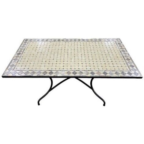 TAVOLO SWING FERRO BATTUTO PIANO IN MOSAICO SIMIL PIETRA 160X90XH75 CM (39647)