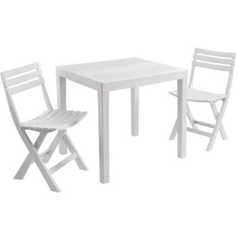 SET CLUB DA GIARDINO CON TAVOLO E SEDIE IN RESINA DI COLORE BIANCO