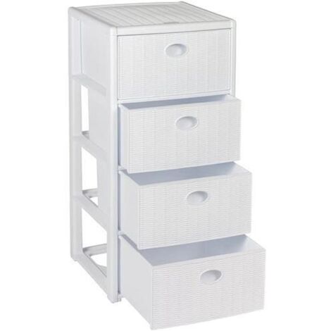 CASSETTIERA 4 CASSETTI L40 P40 H80CM RATTAN BIANCO