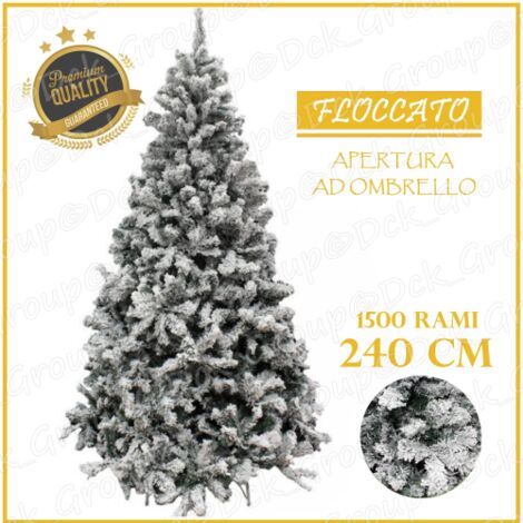 Albero di Natale Innevato Maurer 240 cm 1500 Rami Ombrello Floccato Base 145 cm