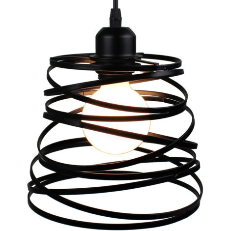 Spring Shape 20CM Chandelier Industrial Pendant Light Retro Metal Hanging Lamp For Living Room Kitchen Black