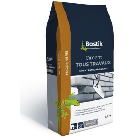 Bostik – Ciment tous travaux gris 2,5kg – Pour béton et mortier – Application entre 5°C et 30°C – Séchage complet en 10 jours