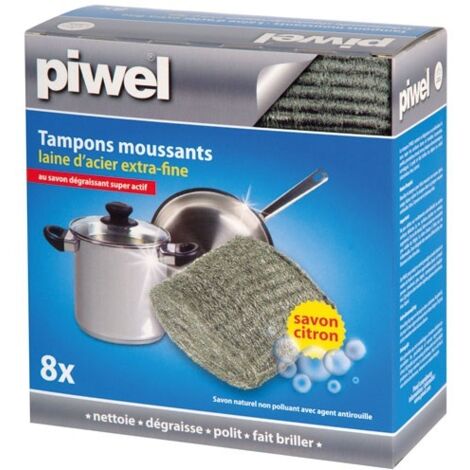 Tampons moussants laine d'acier x8 – Savon naturel parfumé citron – Pour nettoyage efficace surfaces délicates – Lot de 8 unités – Tampel