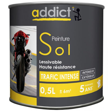 Peinture sol 0.5 L gris souris – Finition demi-brillante – Résistante à l'abrasion – Pour béton, bois et fer – Addict